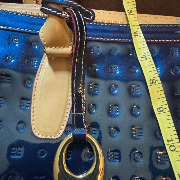 ARCADIA PATENT LEATHER LARGE SATCHEL HANDBAG PURSE - Navy/Tan Trim - Picture 9 of 16